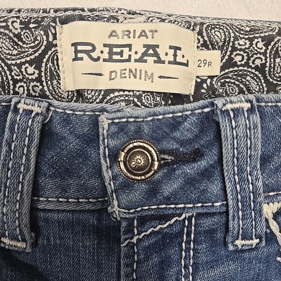 Ariat REAL Womens Bootcut Marine Jeans Size 29R Mid-Rise Entwined Stretch Denim - Picture 8 of 12